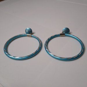 Blue Metal Large Dangle Hoop Earrings